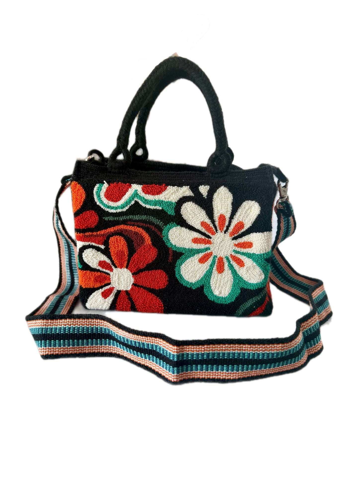 Flowers Tapestry Tote Bag with removable Strap | Handmade Luxury Crossbody Purse