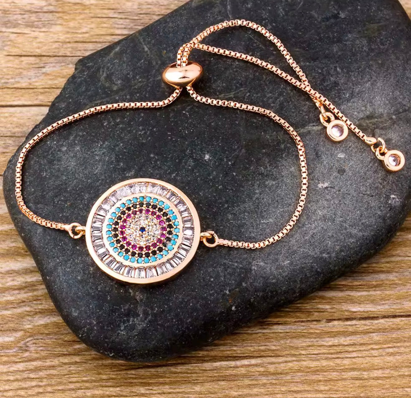 Handmade Crochet Evil Eye Bracelet – Colorful Boho Jewelry