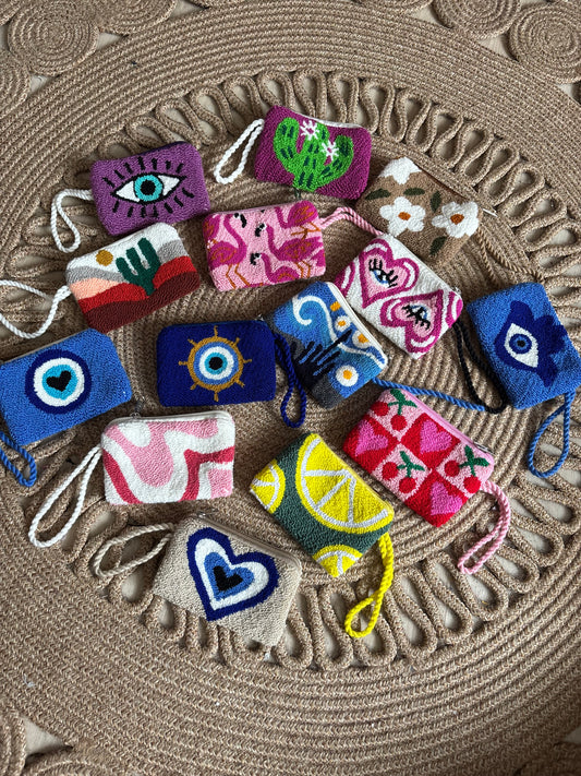 Hand-Embroidered Evil Eye Coin Purses – Unique Charm Wallets Full of Protection & Color