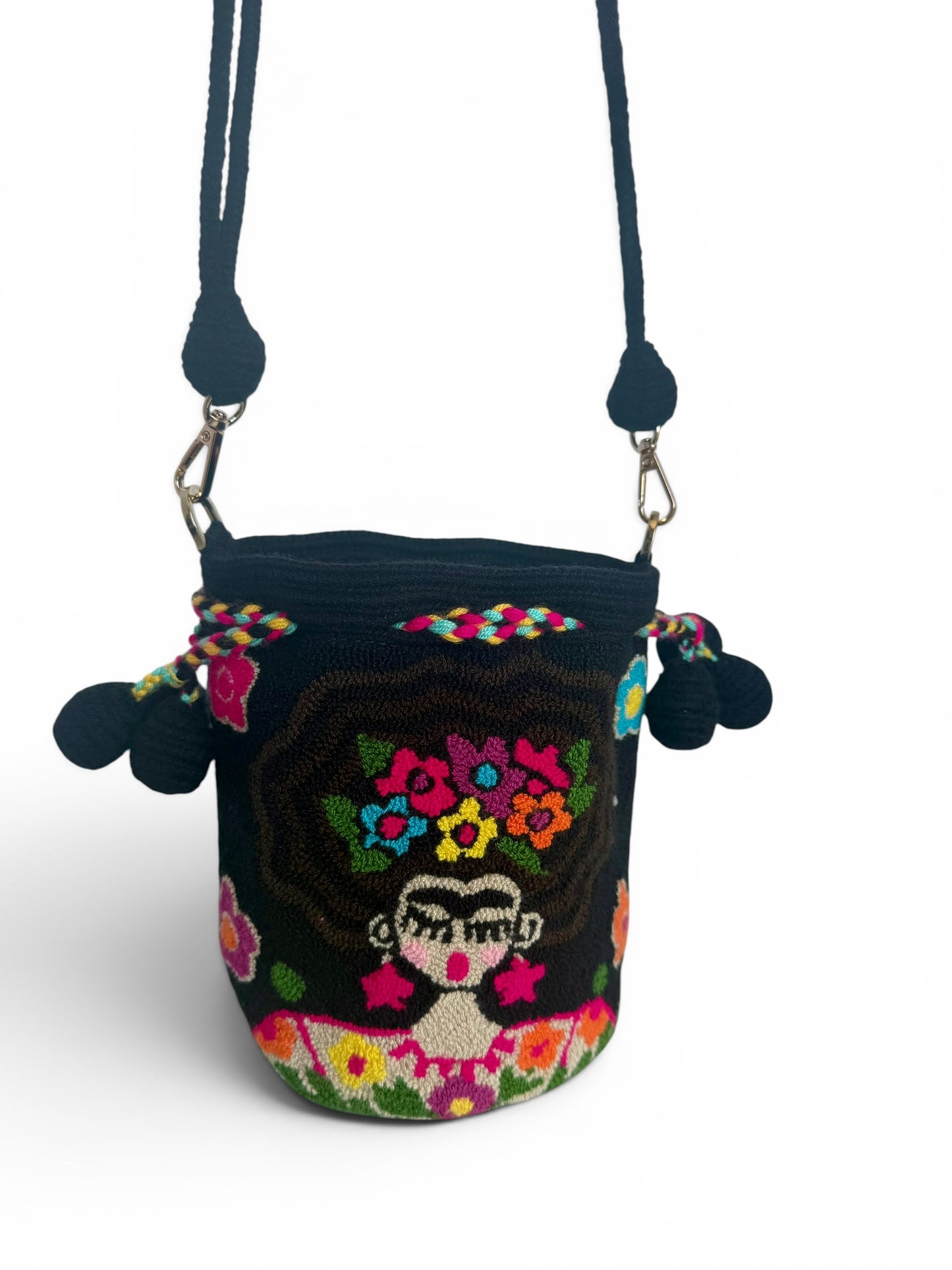 Mini Frida Kahlo Wayuu Bucket Bag with Removable Strap, Inner Lining & Pocket | Handmade Luxury Bag 7”