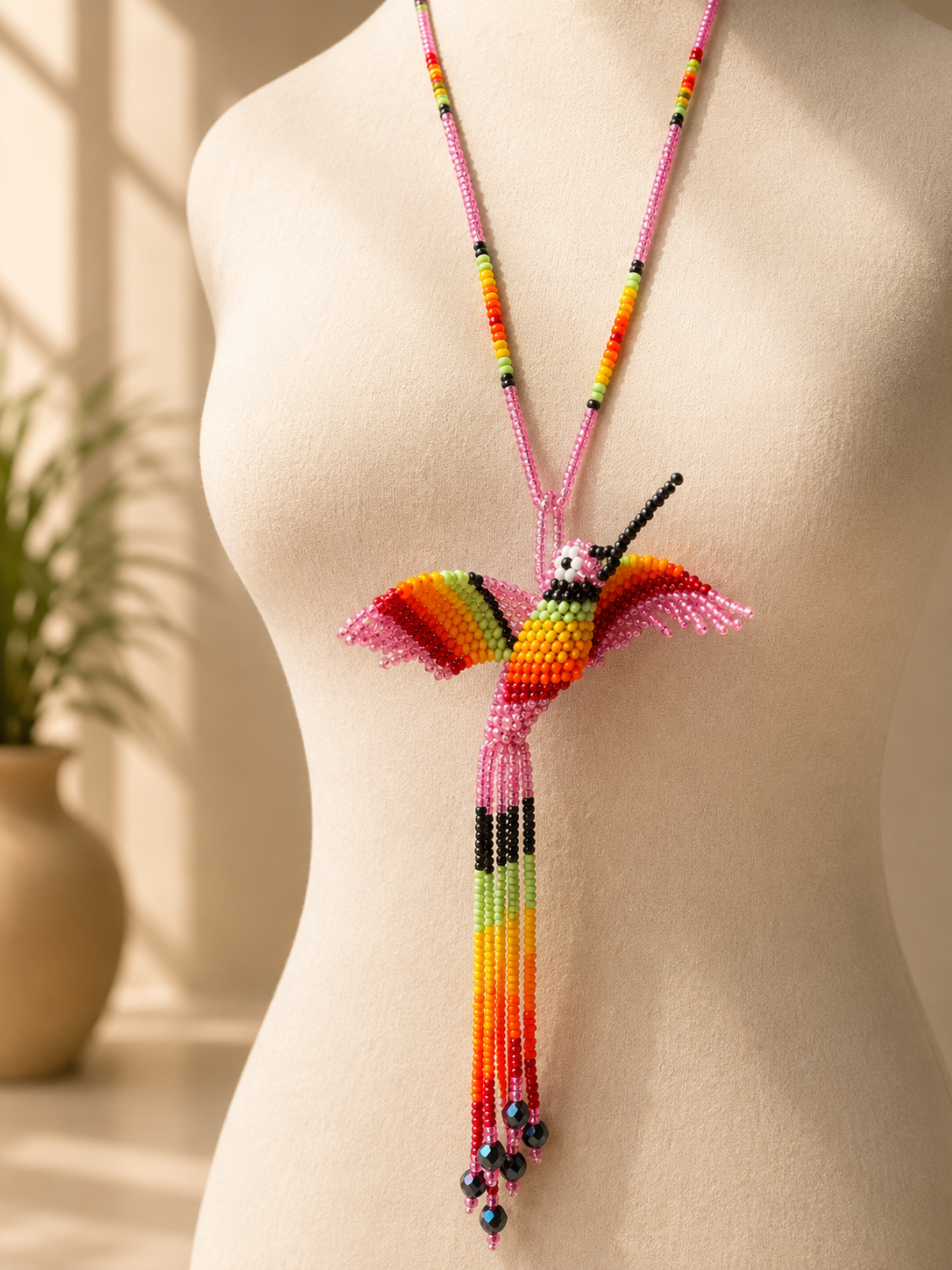 Hummingbird 3D Beaded Necklaces colors Artisan Boho Jewelry
