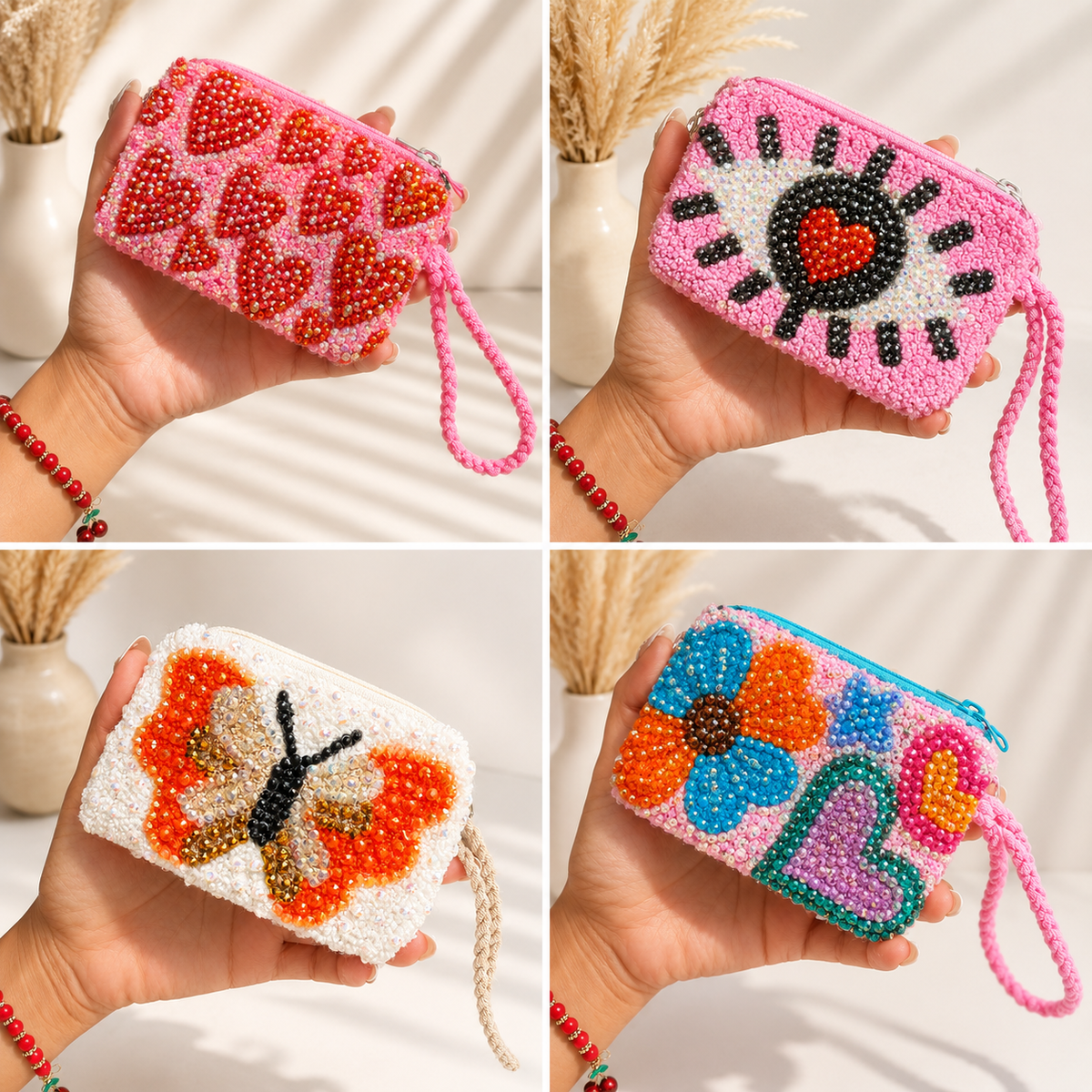 Decorated Hand-Embroidered Evil Eye Coin Purses – Unique Charm Wallets Full of Protection & Color