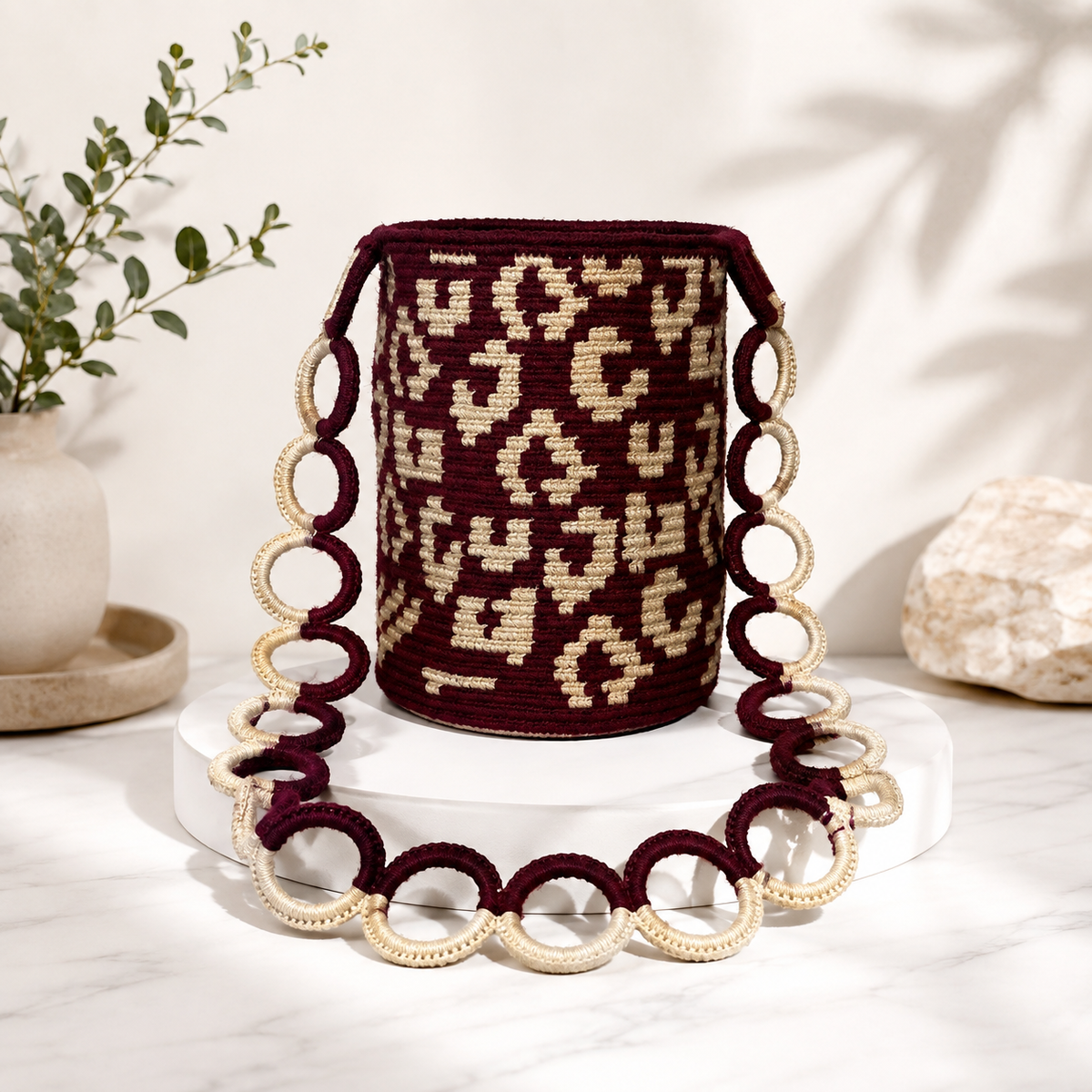 Animal Print Woven Bucket Bag – Medium 9” Shoulder Bag