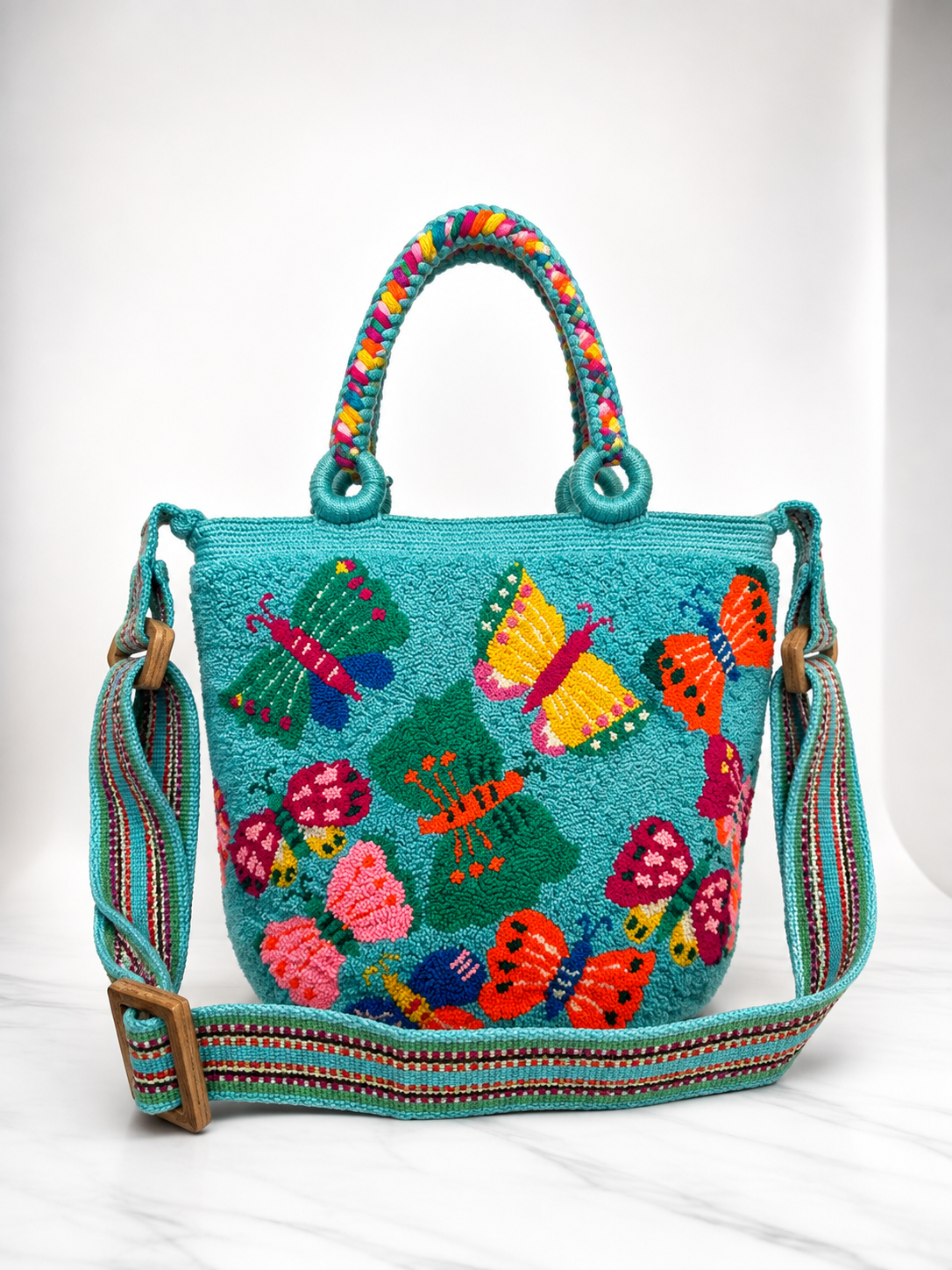 Butterfly Tapestry medium Tote Bag with Adjustable Strap | Handmade Luxury Crossbody Purse