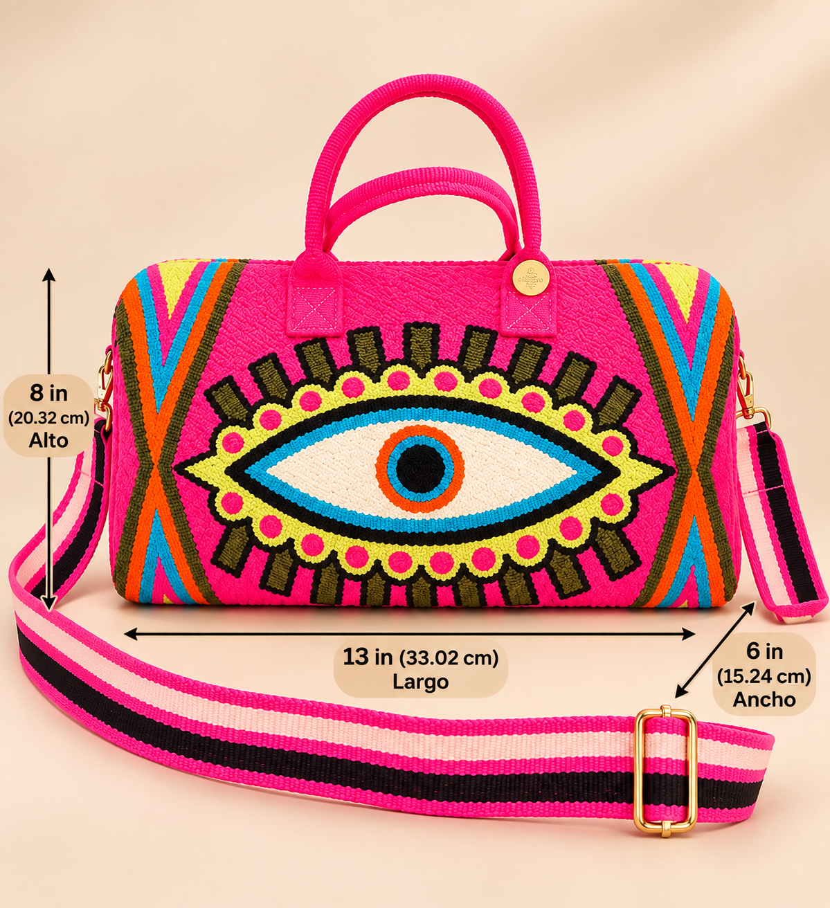 Hot Pink Evil Eye Handbag with Removable Shoulder Strap