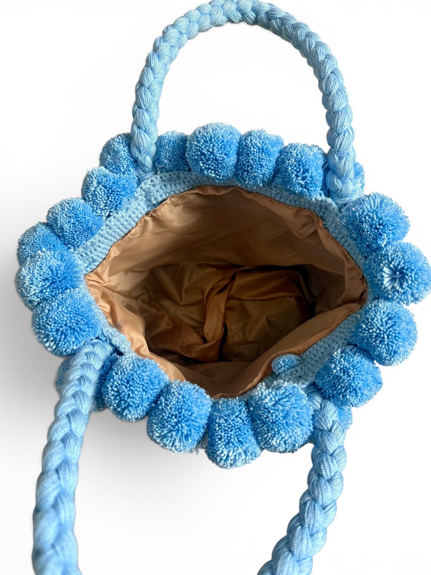 Medium Handmade Wayuu Crochet Handbag with Pom Poms & Tassels | Artisan Luxury Bag with Inner Lining | 9” Height