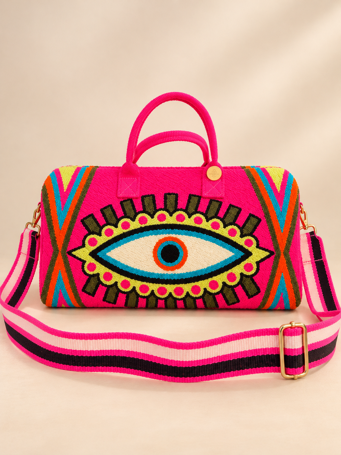 Hot Pink Evil Eye Handbag with Removable Shoulder Strap