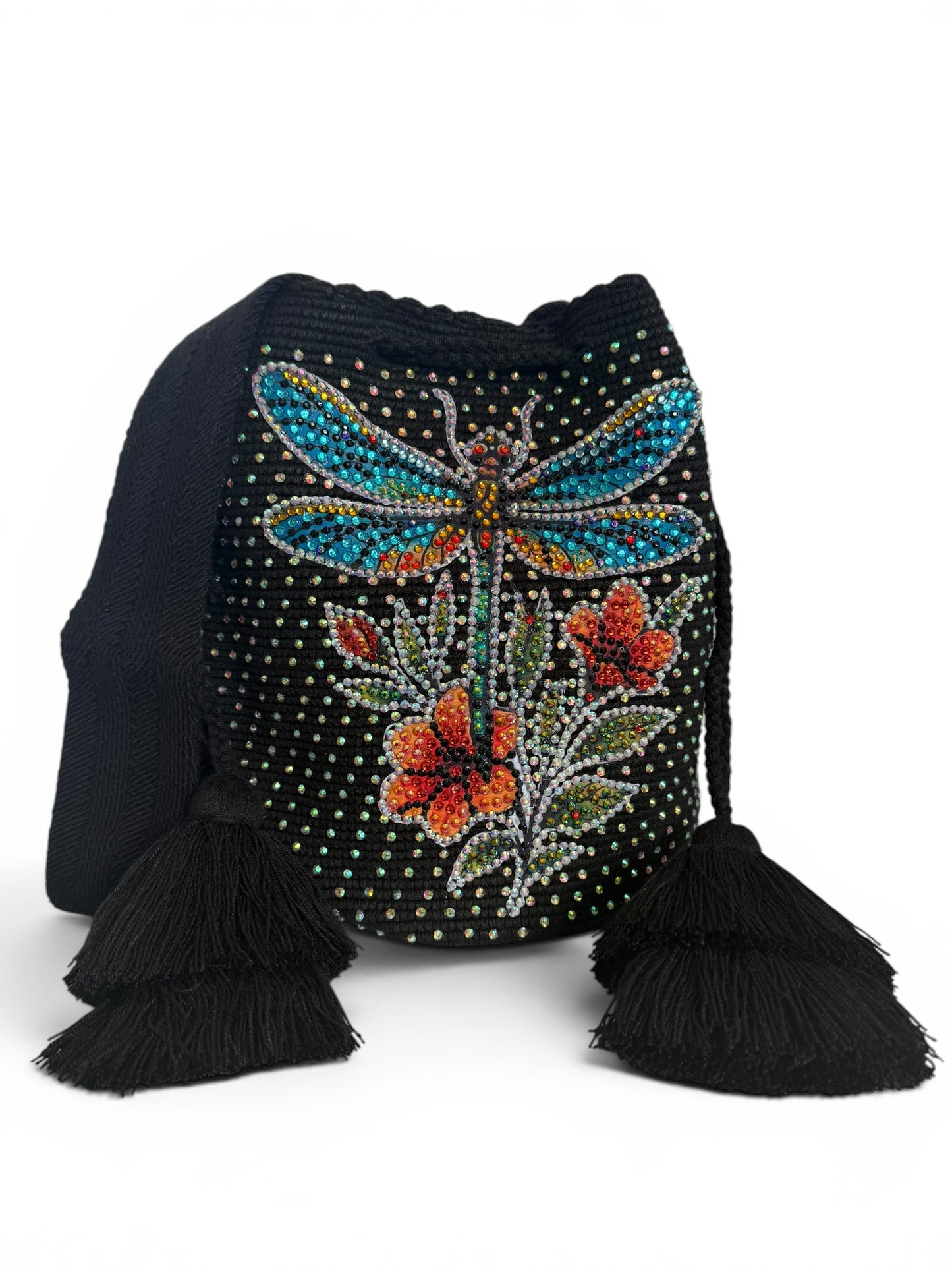 Wayuu Bag L dragonfly beige Decorated Unique Handmade Artisan Bag