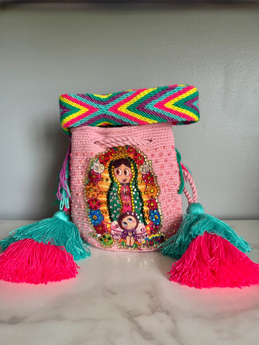 Wayuu Bag Virgin of Guadalupe Decorated Mini with colorful Details Handmade