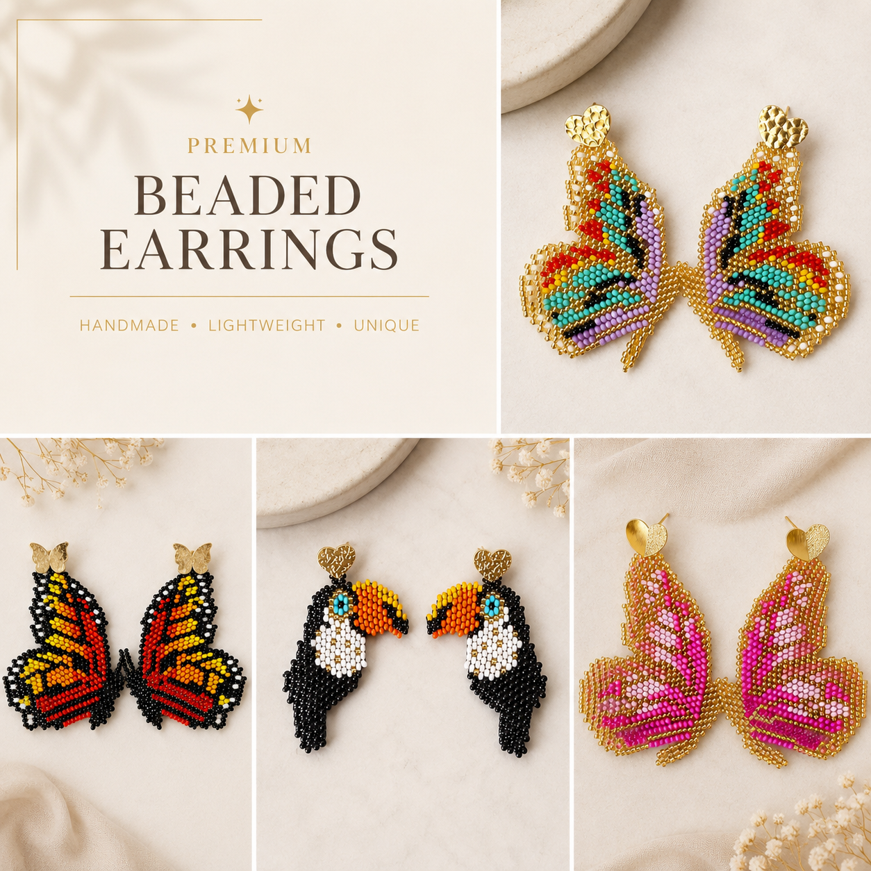 Handmade Monarch Butterfly Beaded Earrings | Premium Artisan Statement Earrings for Women