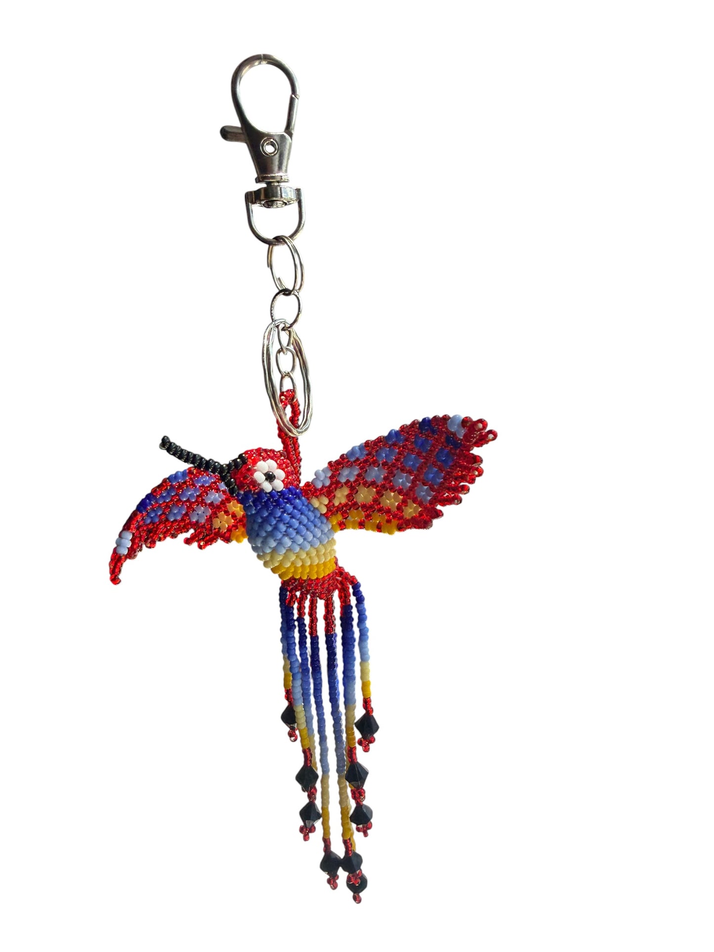Handmade 3D Beaded Keychain | Colorful Hummingbird & Macaw Design