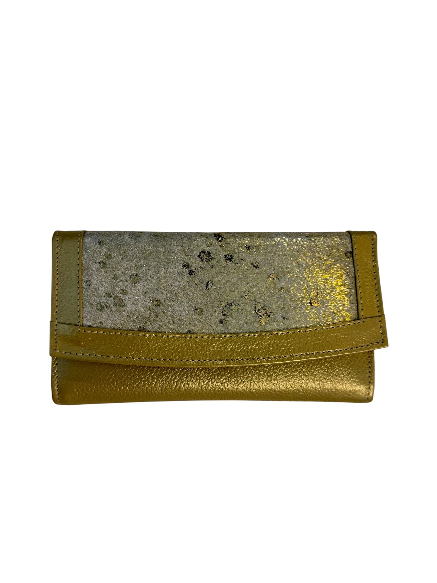 Genuine Cowhide Leather Card Holder Wallet with Zipper Hair-On Multiple Card Slots 7inx4in