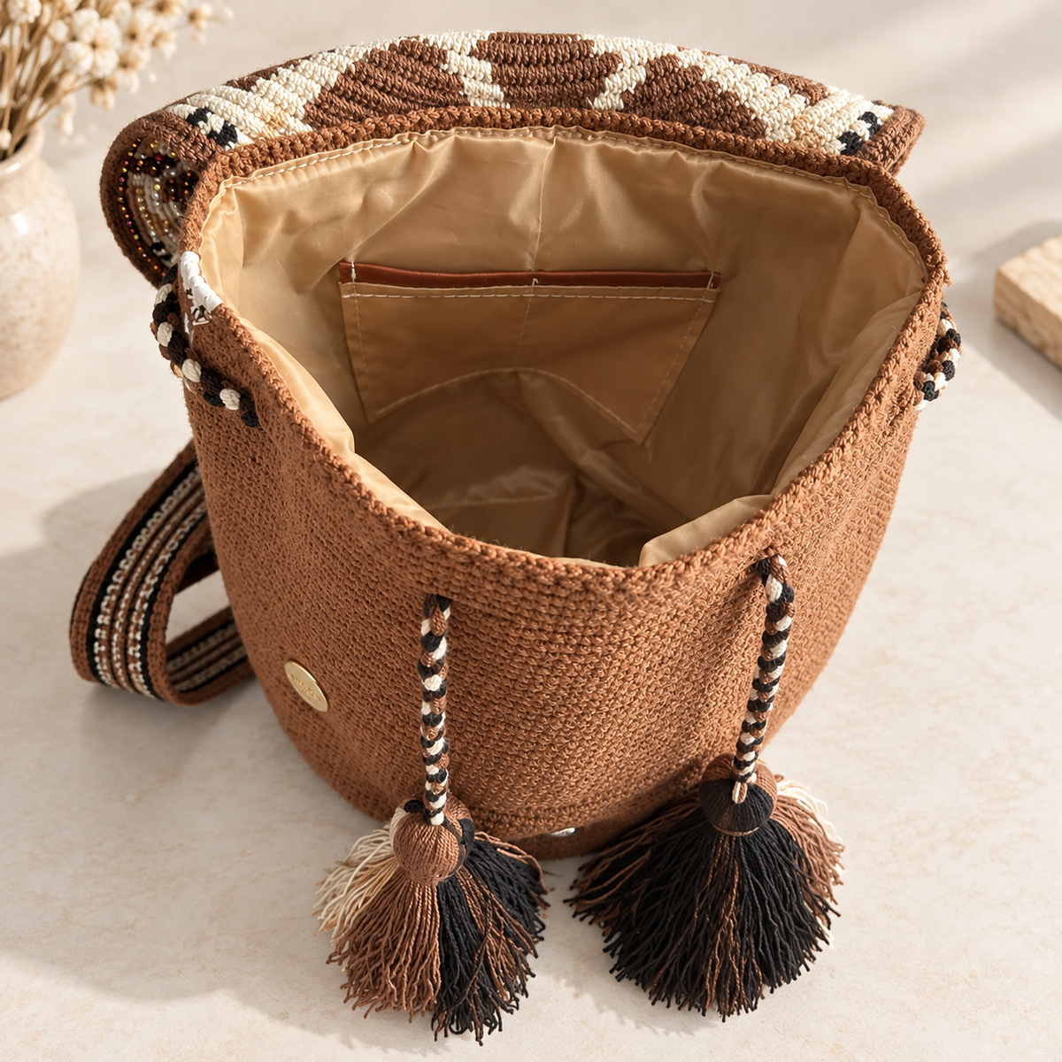 Luxury Backpack with Crystal Stones | Handmade Crochet Flap Adjustable Backpack