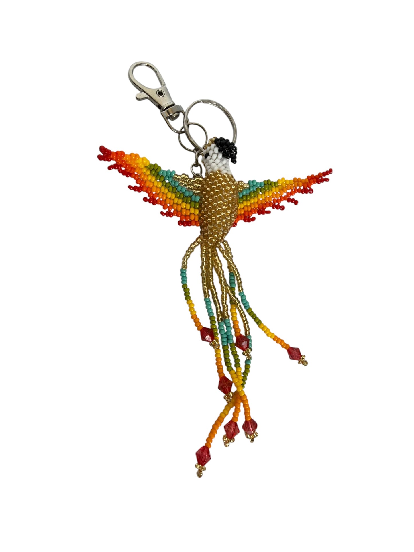 Handmade 3D Beaded Keychain | Colorful Hummingbird & Macaw Design