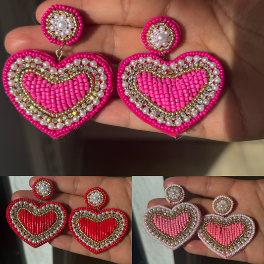 Hand Embroidered Earrings Strawberries, Hearts & Birds