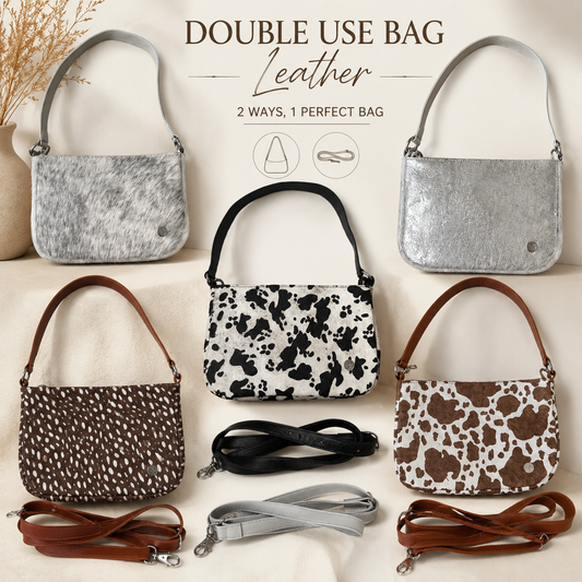 Genuine Cowhide Hair-On Leather Shoulder Bag & Crossbody Removable Straps Italian Foil Option Zipper Pockets
