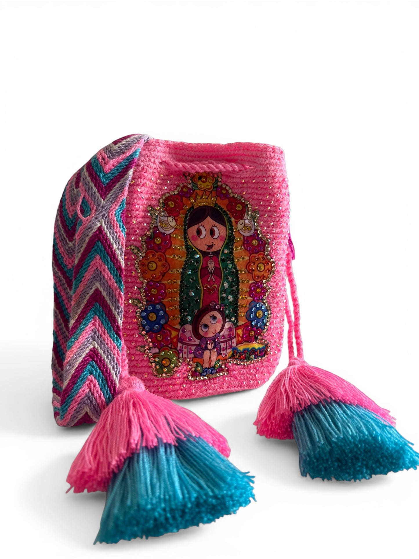 Wayuu Bag Virgin of Guadalupe Decorated Medium with colorful Details Handmade