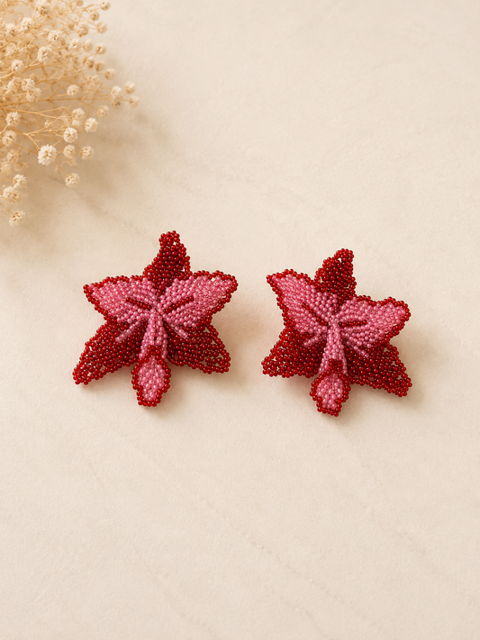Handmade Orchid mostacilla Earrings – Gold Rhodium Plate