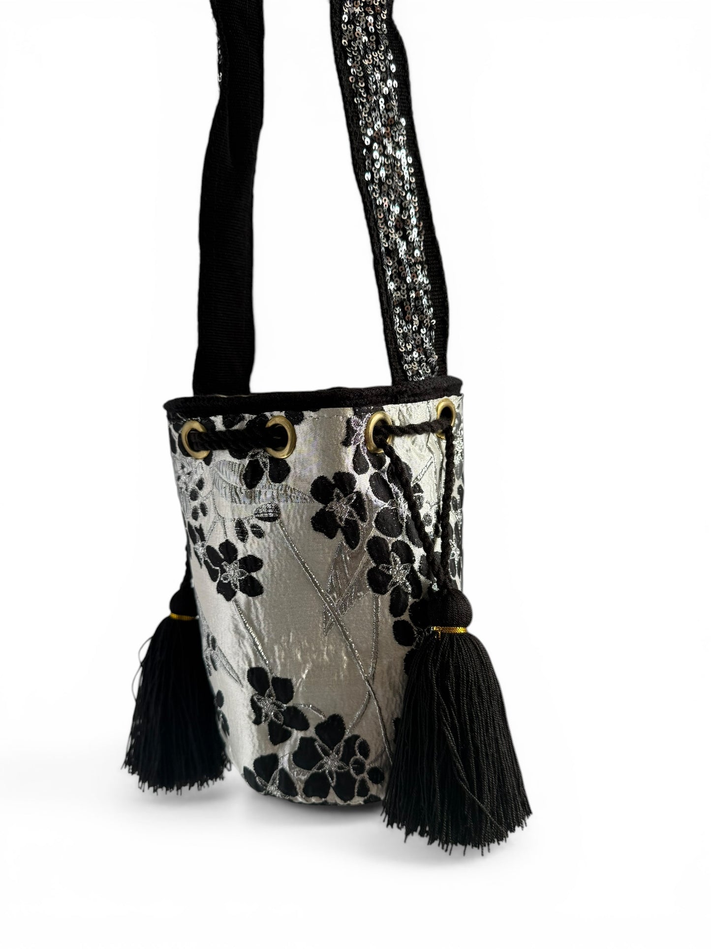 Luxury Crochet Contemporary Bag with Sequin Strap Handmade Medium