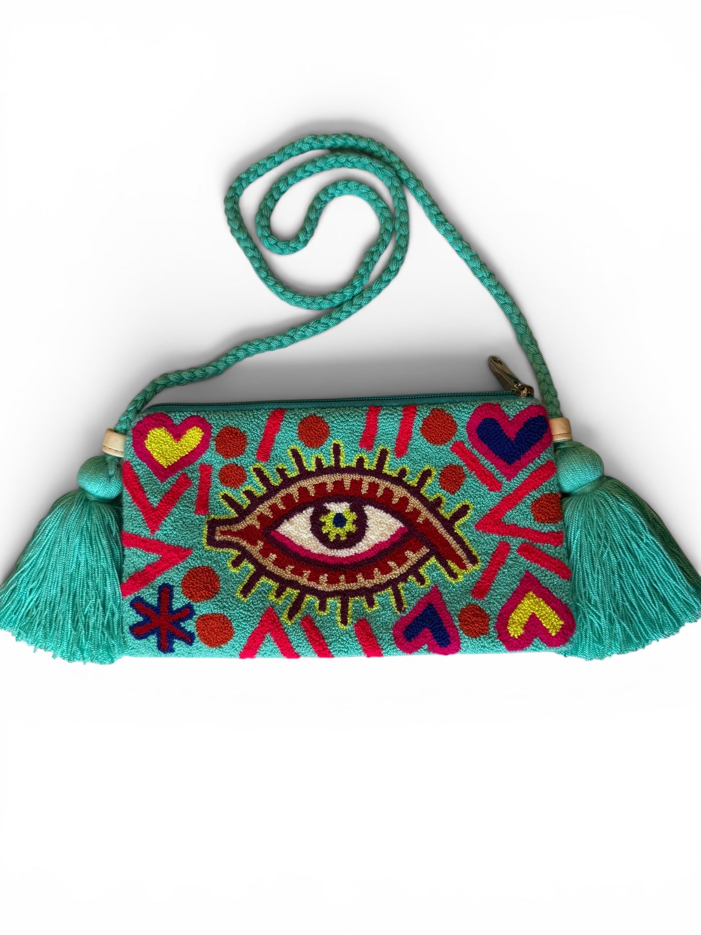 Handmade Crossbody Wayuu Upholstery Handbag Evil eye Zafira Complements