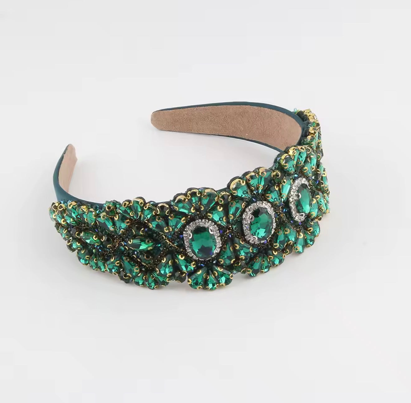 Luxurious and Beautiful Party Headband with Colored Stones, Hair Accessories, Fabric Headband with Baroque Style Crystals