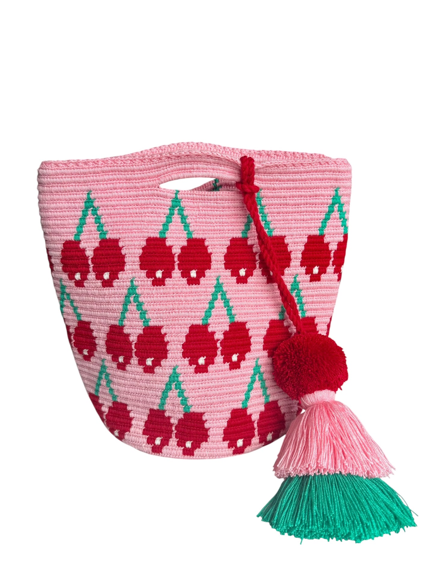 Cherry Crochet Clutch Bag Large Size 11 inch Handmade Statement Purse with Removable Strap