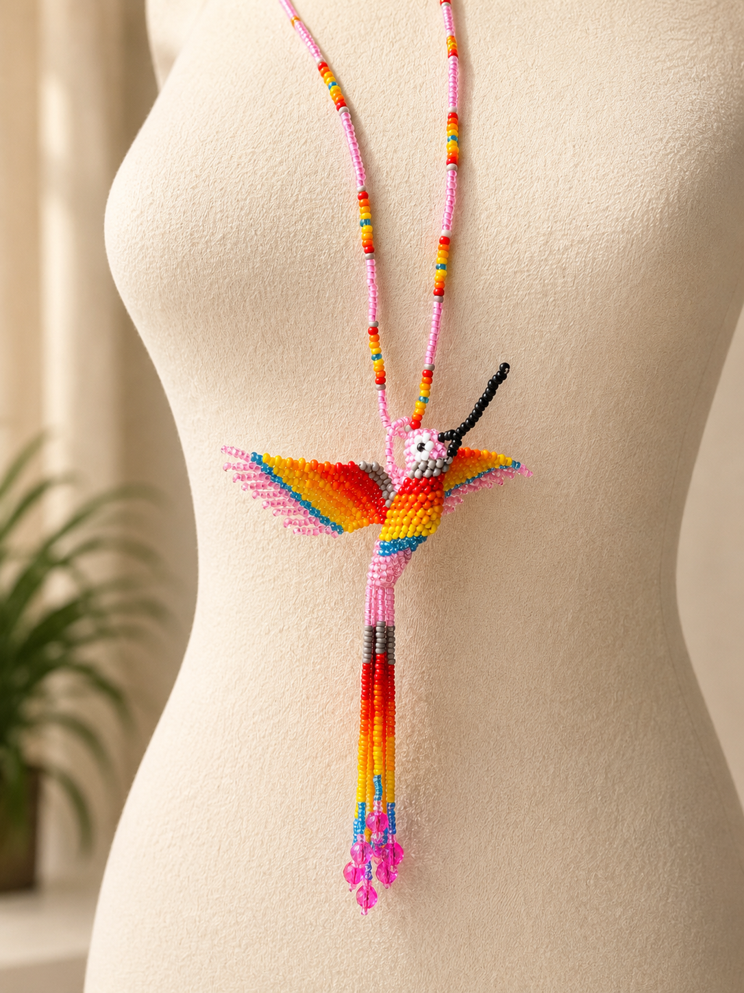 Hummingbird 3D Beaded Necklaces colors Artisan Boho Jewelry