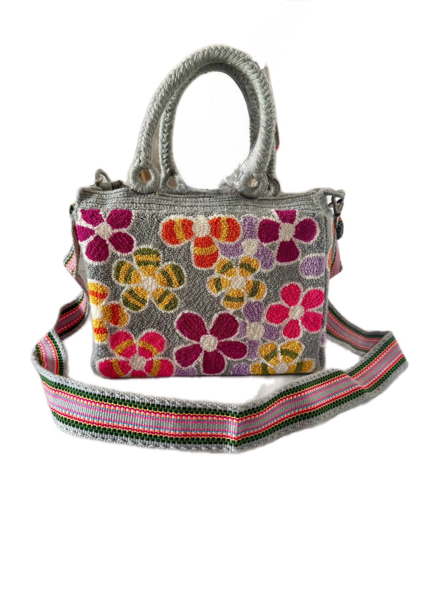 Flowers Tapestry Tote Bag with removable Strap | Handmade Luxury Crossbody Purse