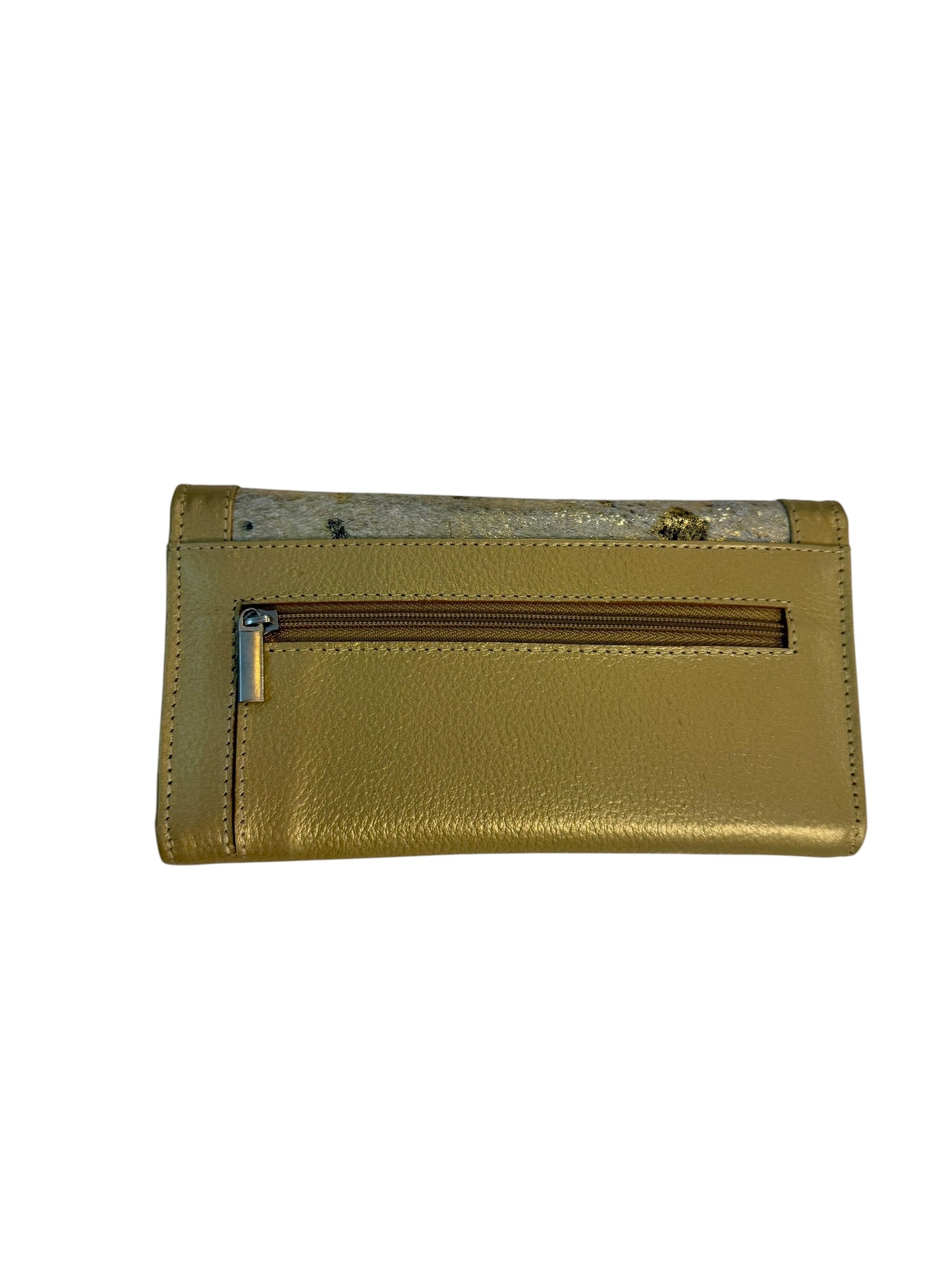 Genuine Cowhide Leather Card Holder Wallet with Zipper Hair-On Multiple Card Slots 7inx4in