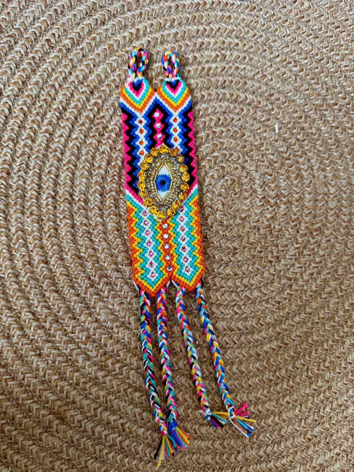 Handmade Crochet Evil Eye Bracelet – Colorful Boho Woven Jewelry