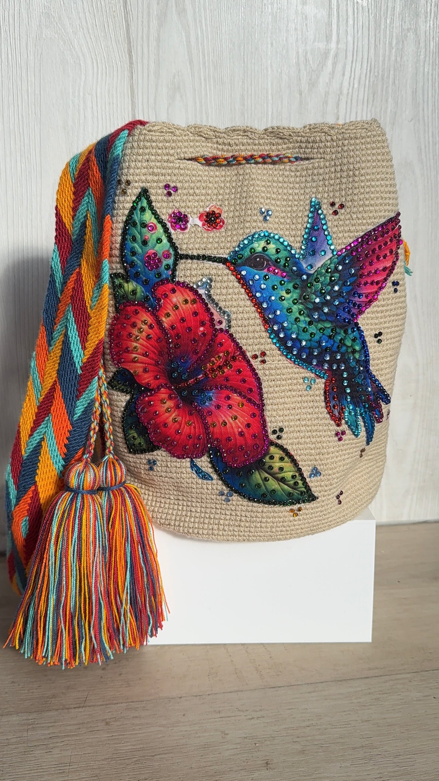 Wayuu Bag L colibrí Decorated Unique Handmade Artisan Bag