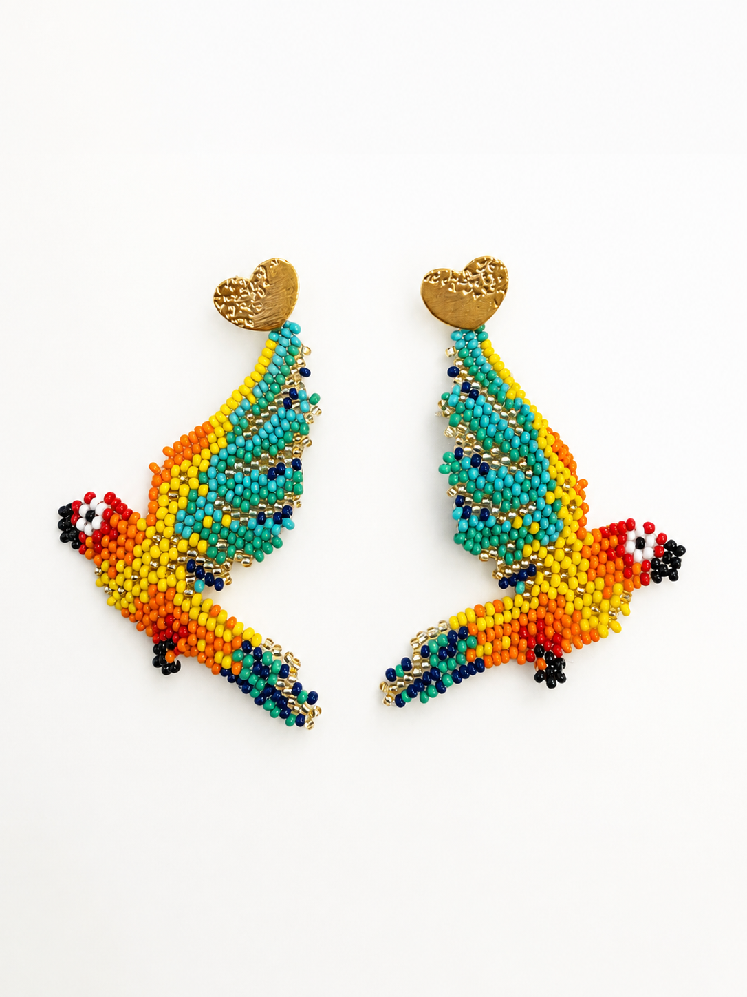 Handmade Hummingbird Beaded Earrings Colorful Artisan Statement Earrings for Women