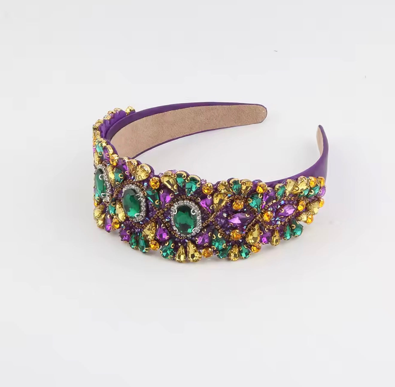 Luxurious and Beautiful Party Headband with Colored Stones, Hair Accessories, Fabric Headband with Baroque Style Crystals