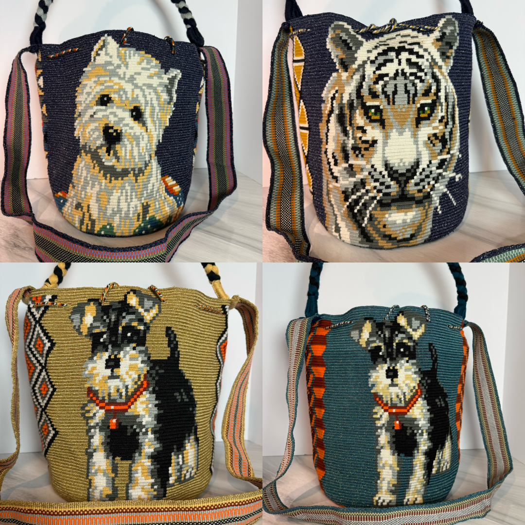 One string Handmade Wayuu special Bag L crossbody strap short and large & braided handle