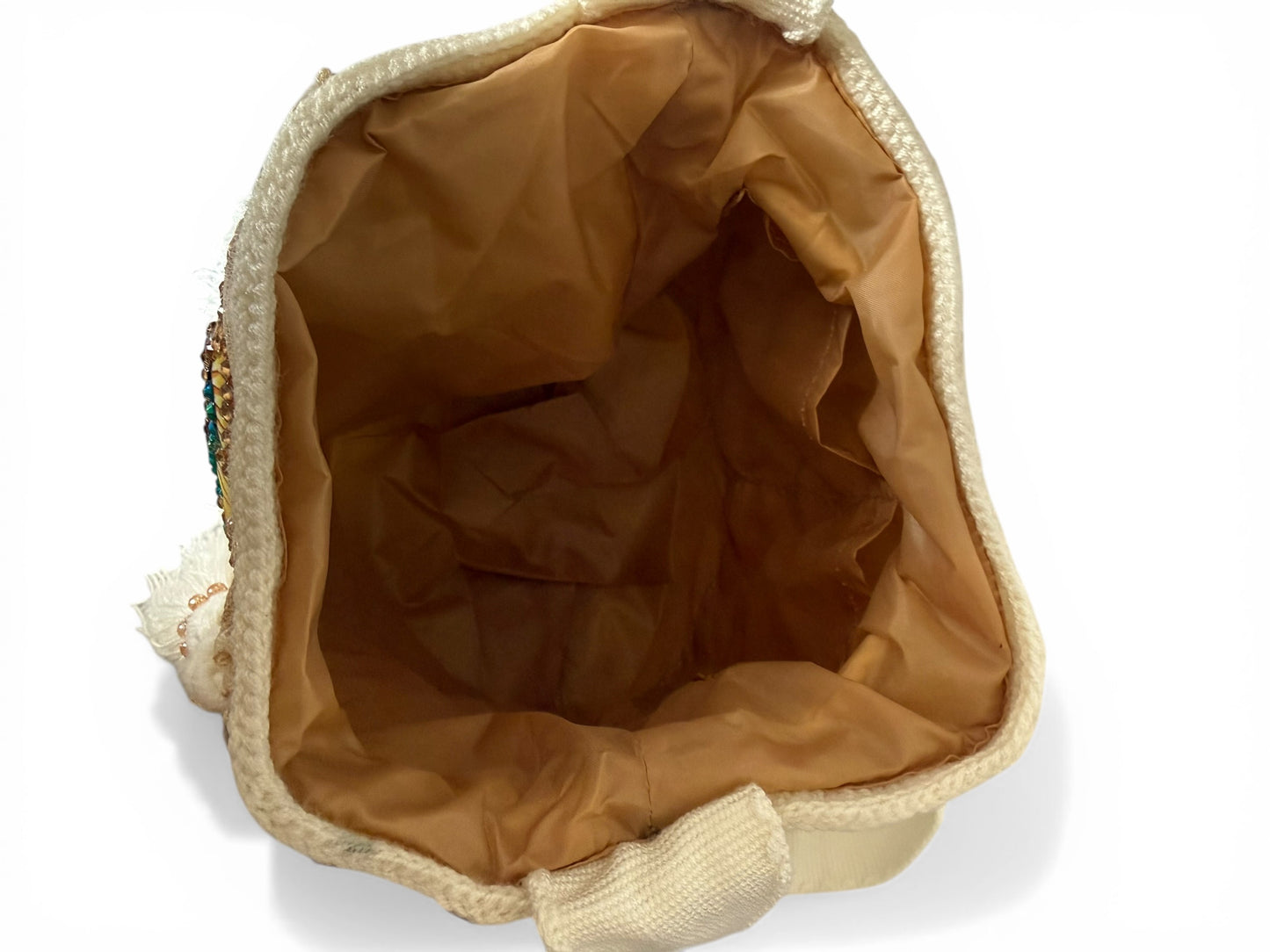 Medium Wayuu Bucket Bag Embroidered Virgin of Guadalupe | Handmade Crossbody with Tassels