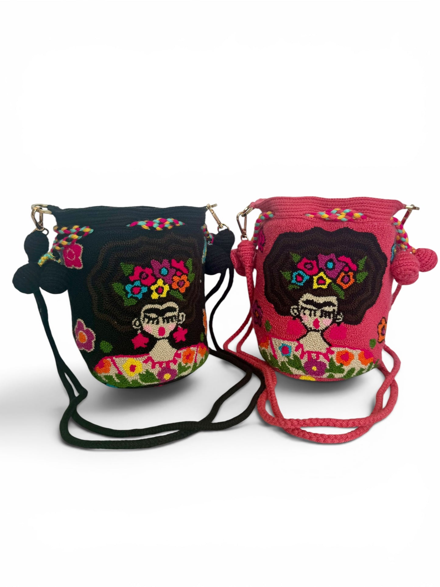 Mini Frida Kahlo Wayuu Bucket Bag with Removable Strap, Inner Lining & Pocket | Handmade Luxury Bag 7”
