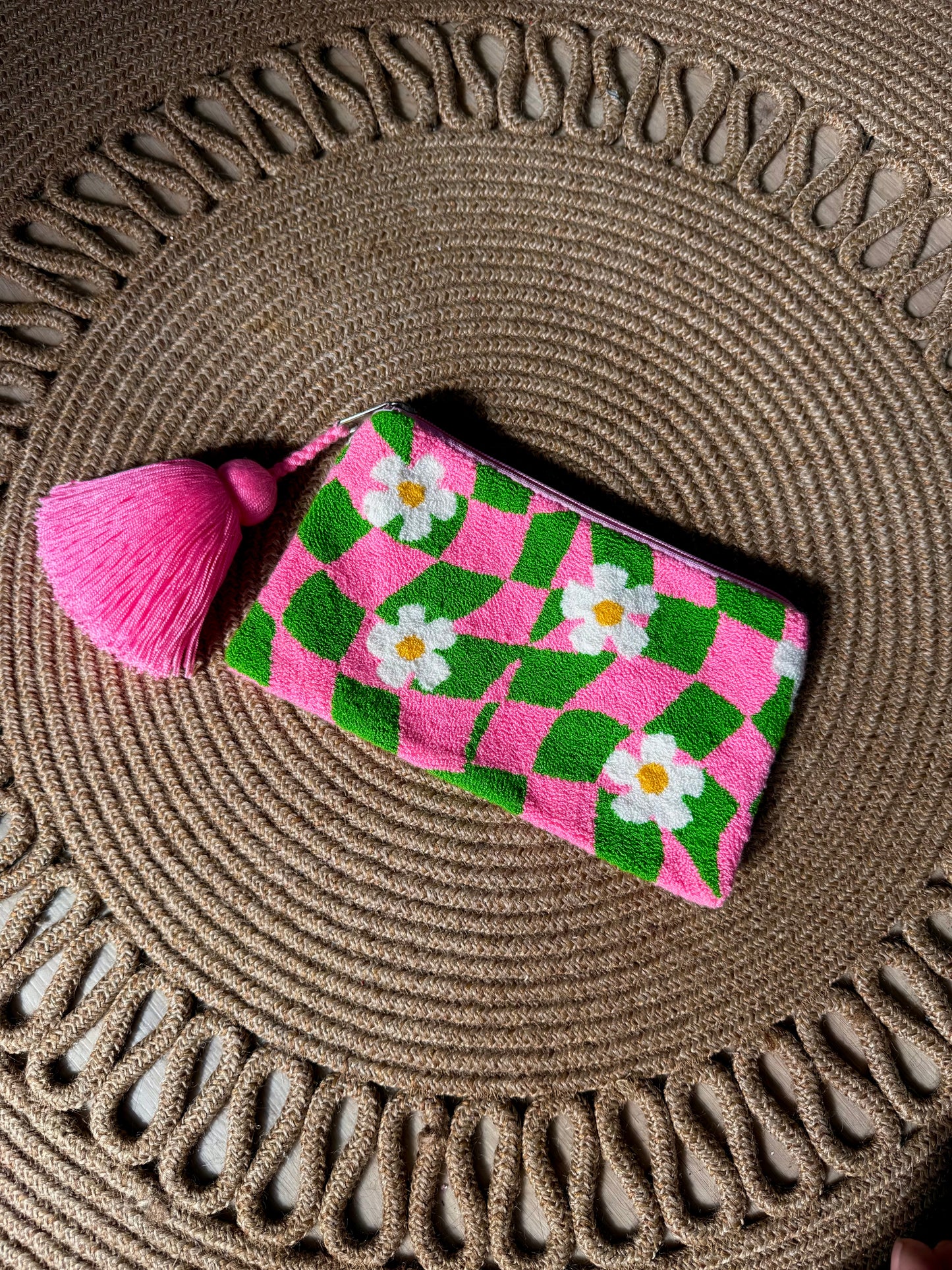 Handmade Floral Clutch | Colorful Embroidered Tapizado Bag with Tassel | Boho Wristlet