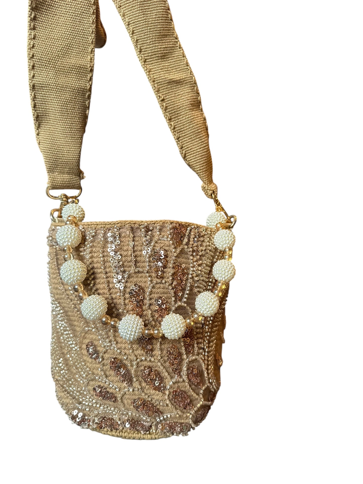 Luxury Handmade Beaded Mini Bucket Bag double use Sequin Crossbody Purse with Beaded Handle