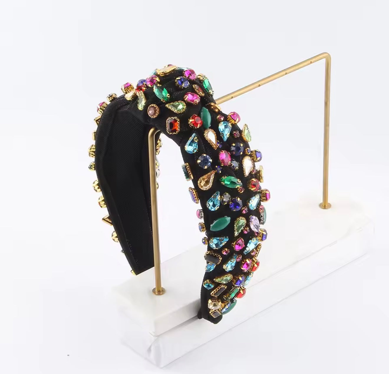 Luxurious and Beautiful Party Headband with Colored Stones, Hair Accessories, Fabric Headband with Baroque Style Crystals