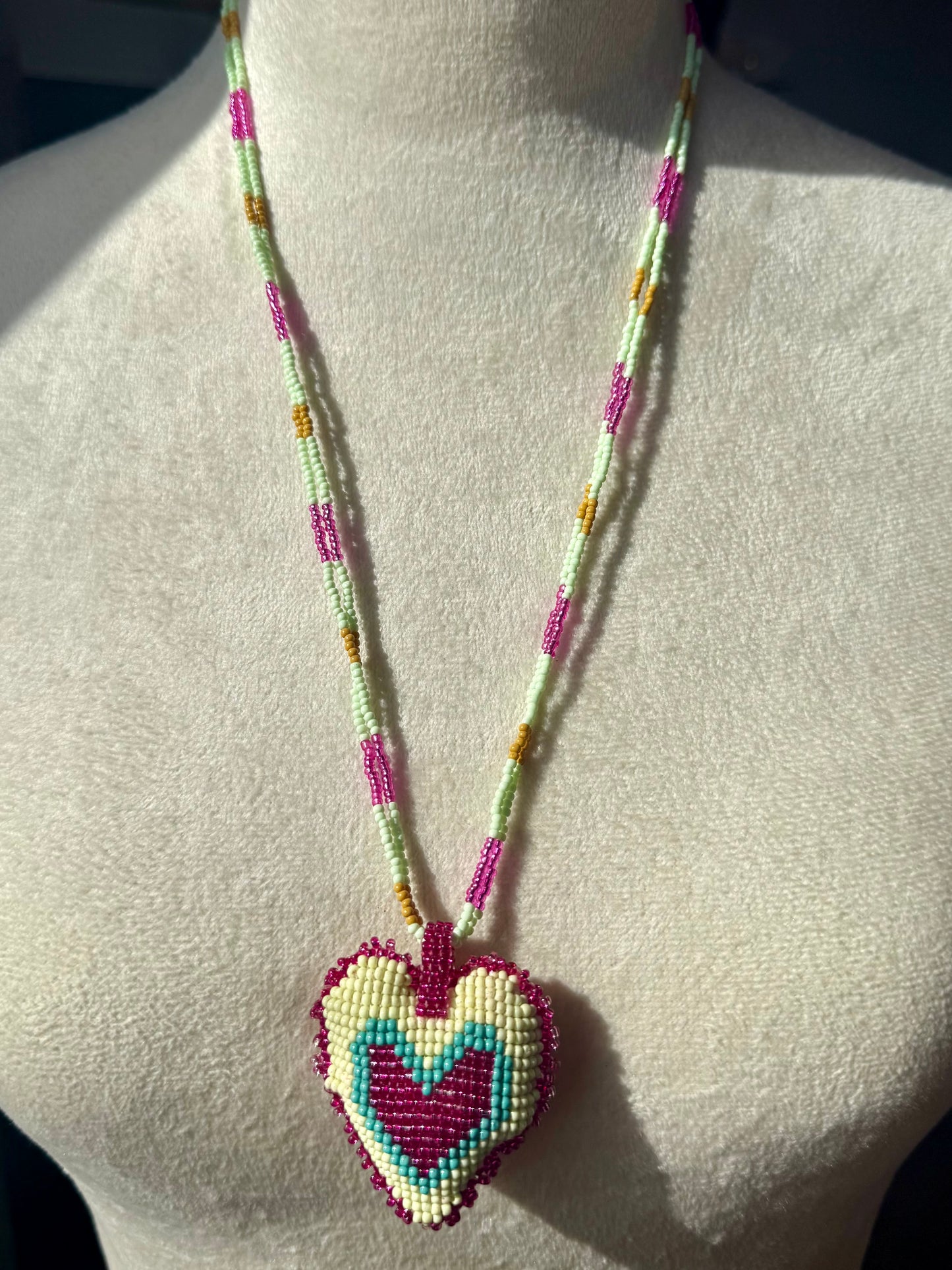 Hearts 3D Beaded Necklaces colors  Artisan Boho Jewelry