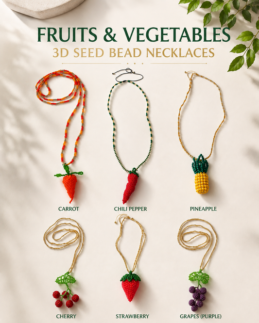 Fruits and vegetables 3D Beaded Necklaces colors  Artisan Boho Jewelry