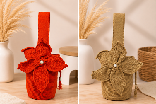 Medium Handmade flower Wayuu Bag Luxury Crochet Bucket Bag shoulder strap