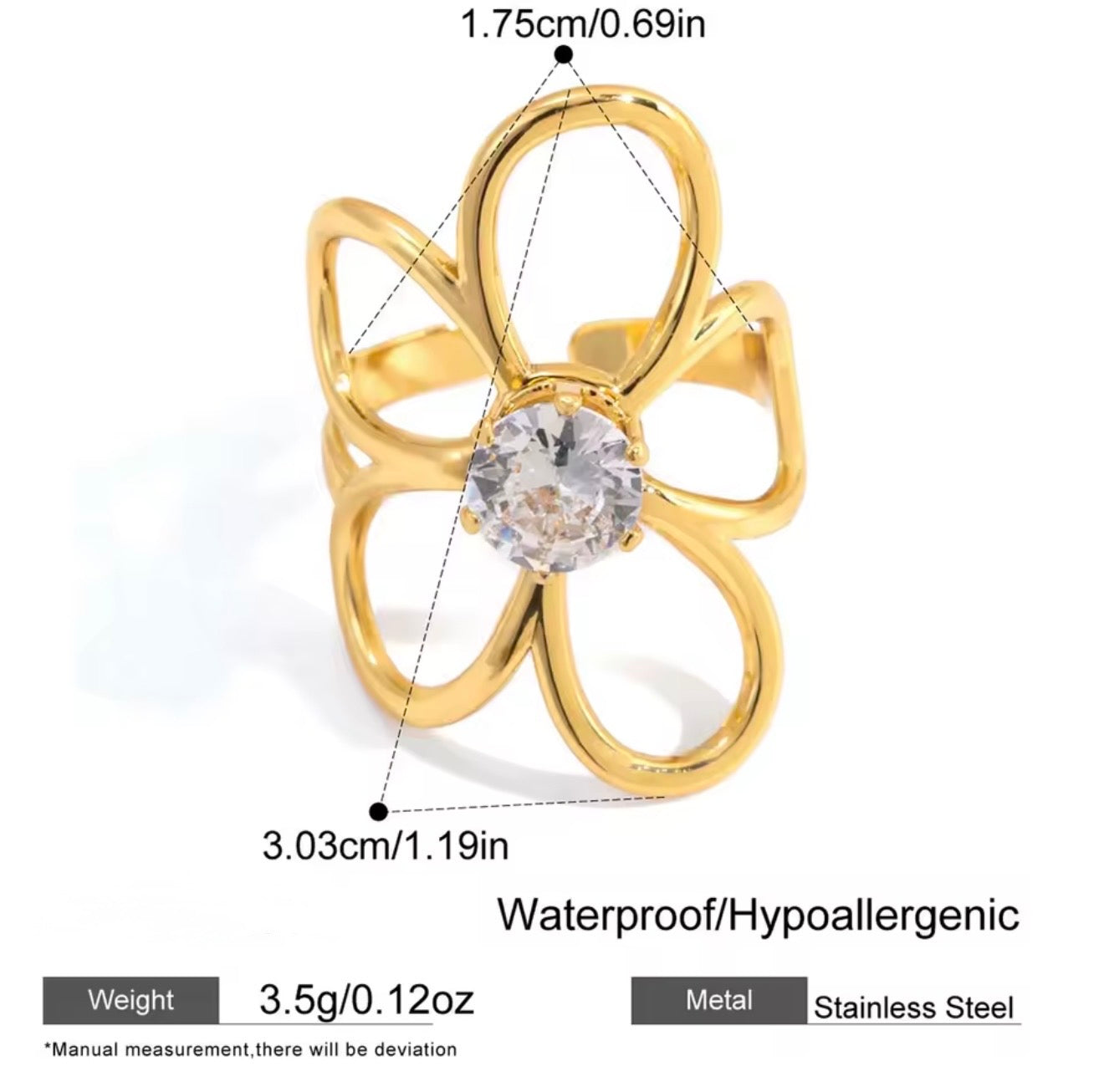 Luxury Rings Against  for Women, Stainless Steel Hollow Open Ring, Gold Color, Lucky Cubic Zirconia Jewelry, Rings for Women