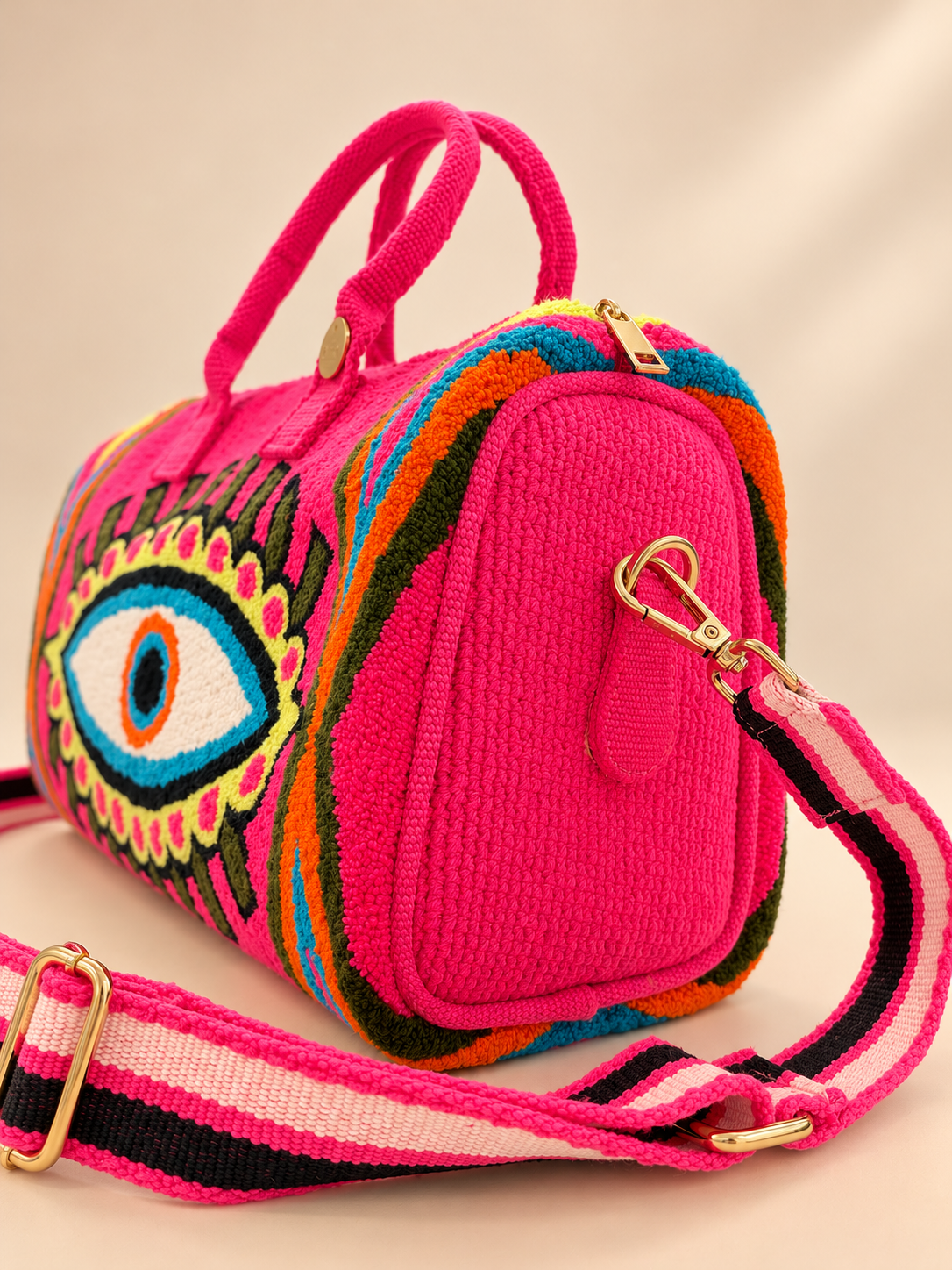 Hot Pink Evil Eye Handbag with Removable Shoulder Strap