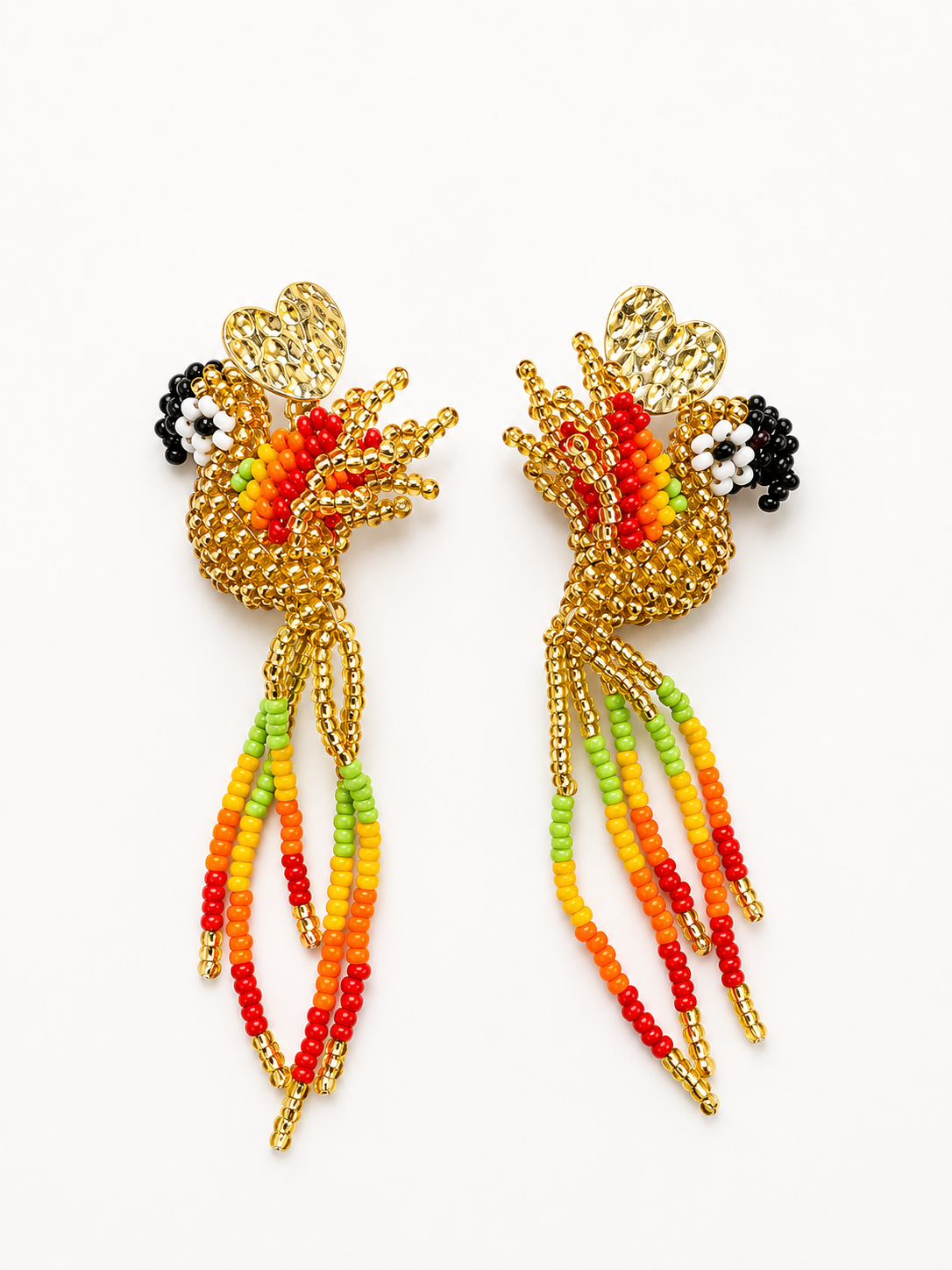 Handmade Hummingbird Beaded Earrings Colorful Artisan Statement Earrings for Women