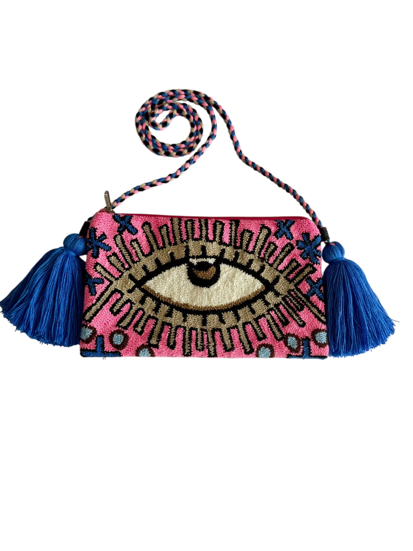 Handmade Crossbody Wayuu Upholstery Handbag Evil eye Zafira Complements