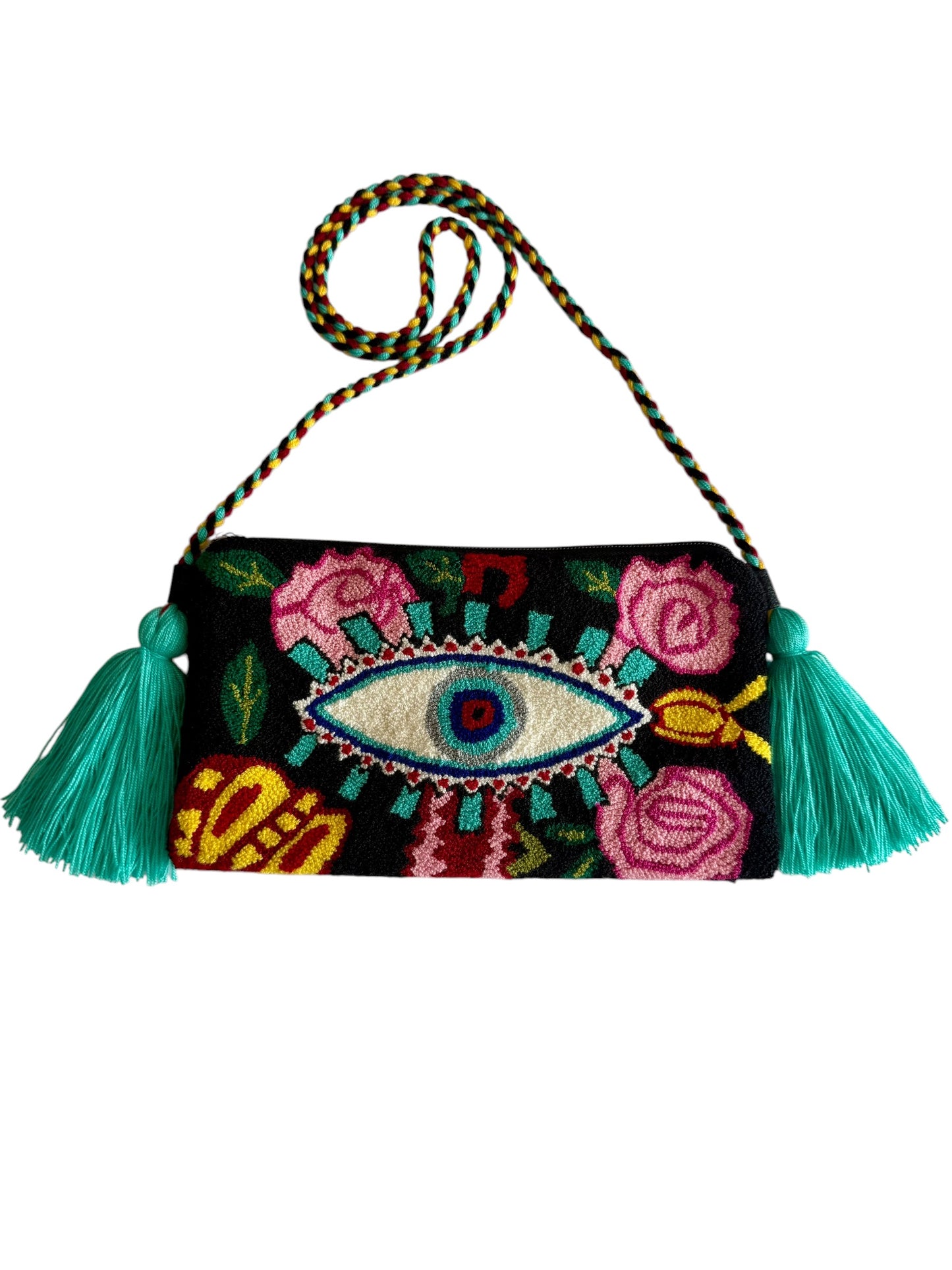 Handmade Crossbody Wayuu Upholstery Handbag Evil eye Zafira Complements