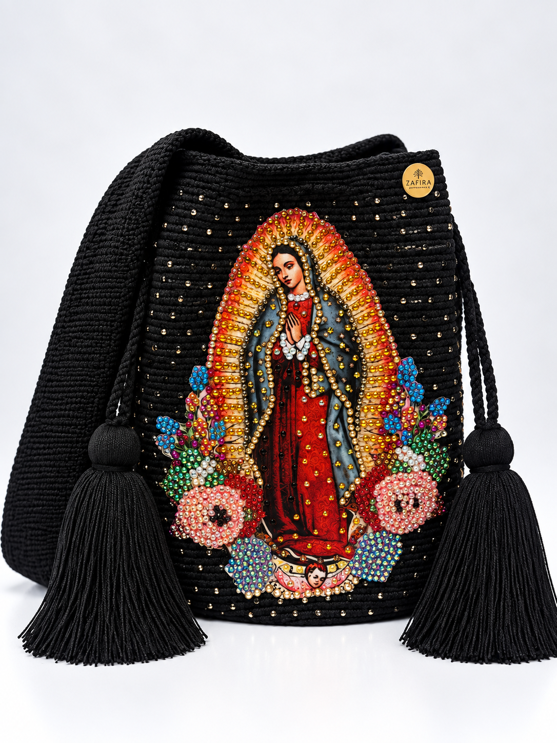 Large Wayuu Bag Virgin of Guadalupe  Decorated Details Handmade