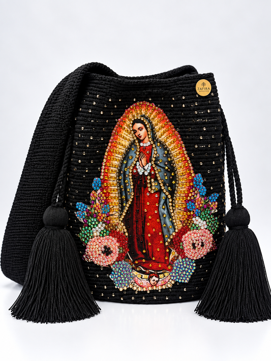 Large Wayuu Bag Virgin of Guadalupe  Decorated Details Handmade