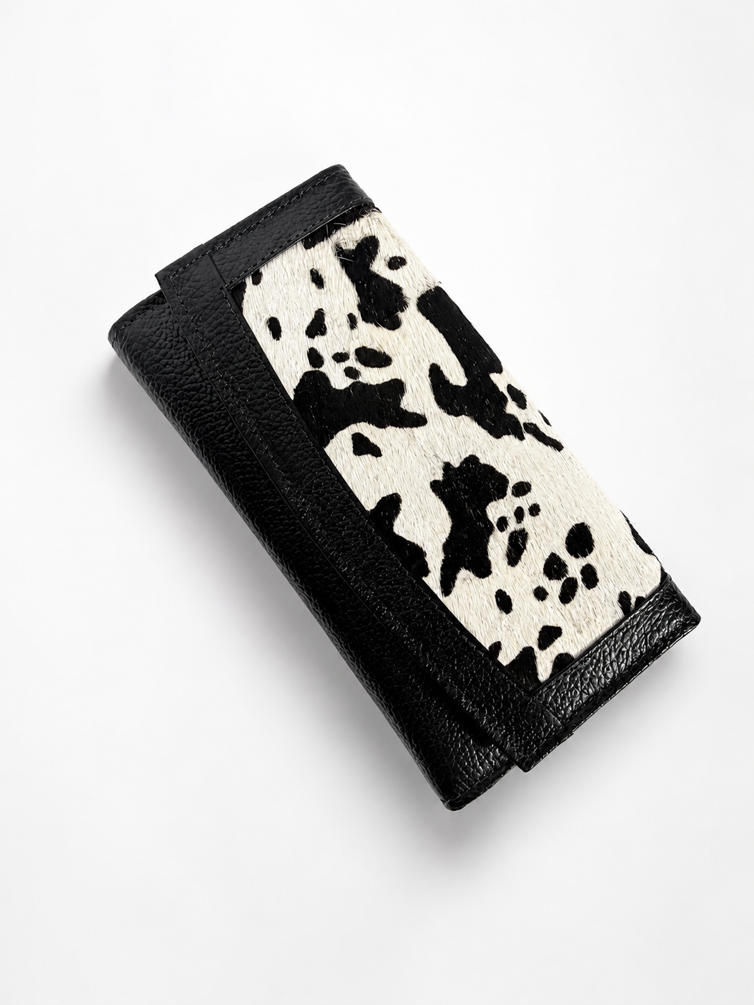 Genuine Cowhide Leather Card Holder Wallet with Zipper Hair-On Multiple Card Slots